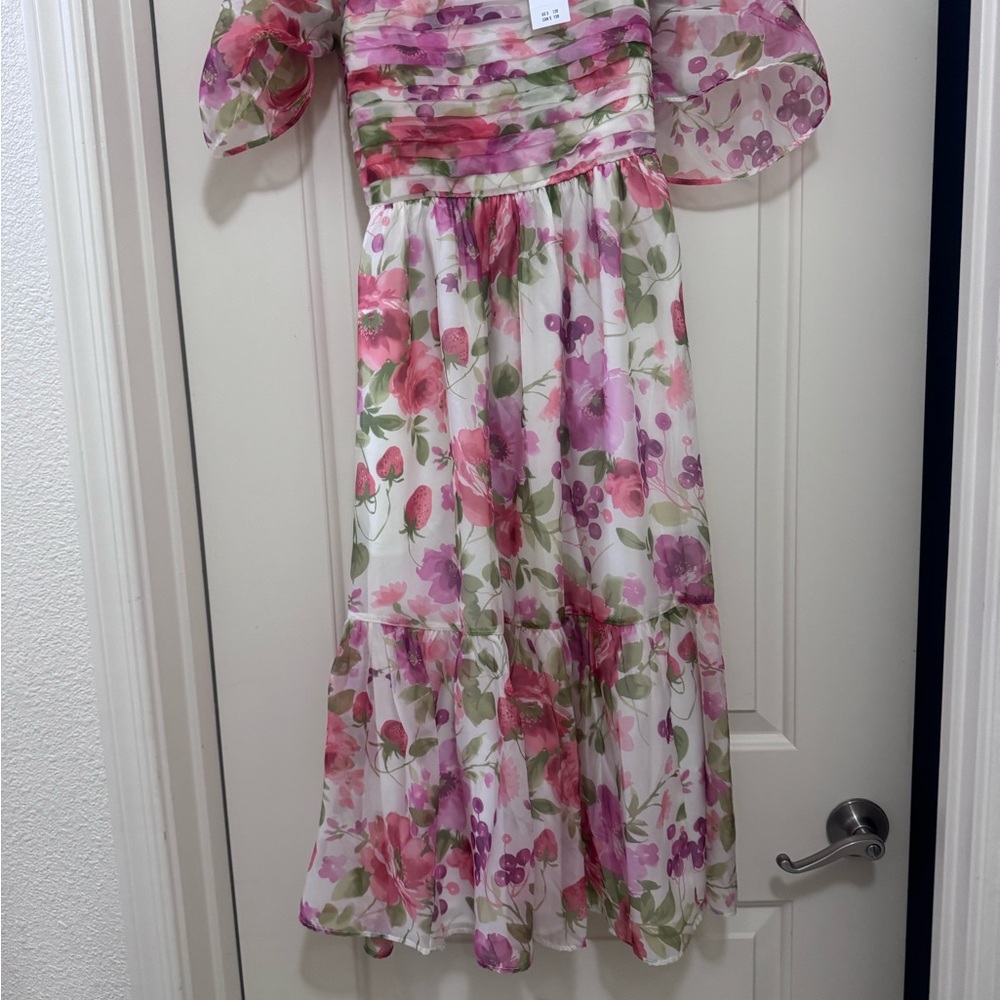 Floral Pink and Green Kids Dress